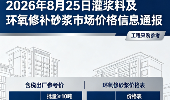 漳平2026年8月25日灌浆料及环氧修补砂浆市场价格信息通报